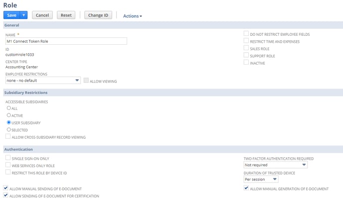 Screenshot showing how to create a new token role in NetSuite